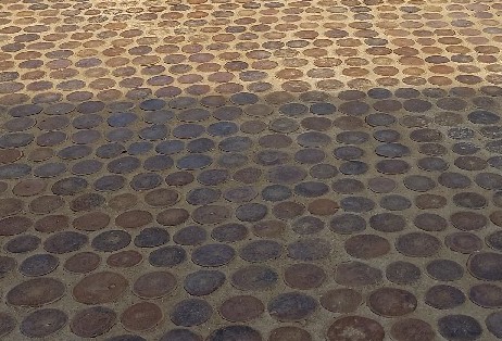 terrasse pavs ronds en bois de robinier